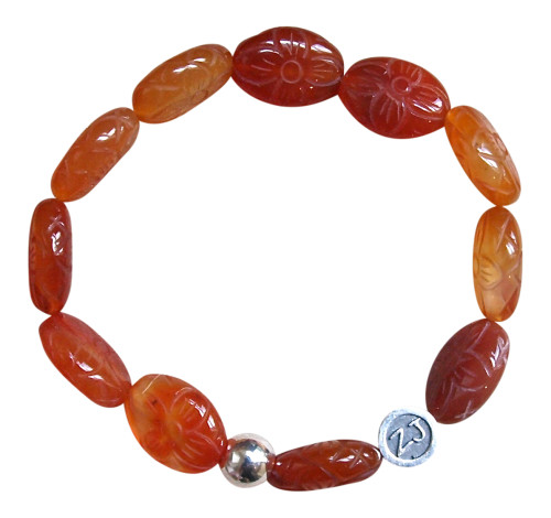 CARNELIAN JEWELRY - oval etched Carnelian gemstones adorned with a sterling silver ball