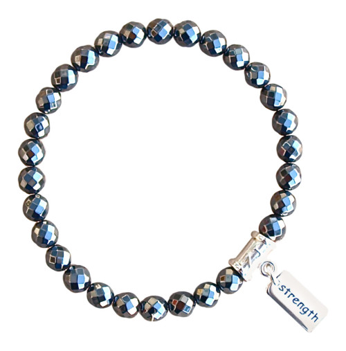 Hematite gemstones - Hematite gemstone bracelet adorned with a sterling silver strength charm by zen jewelz