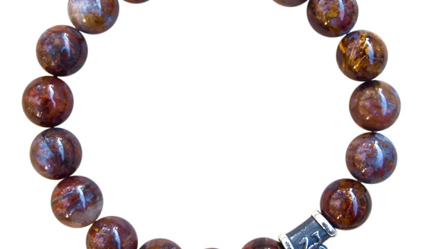 Pietersite bracelet adorned with a sterling silver journey tag by zen jewelz