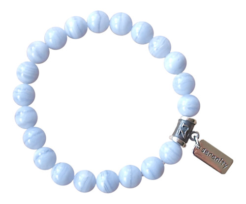 Blue Lace Agate gemstones - Blue Lace Agate gemstone bracelet adorned with a sterling silver serenity charm by zen jewelz