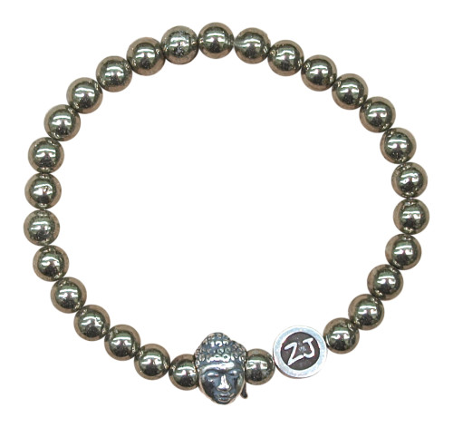 Iron Pyrite gemstones - Iron Pyrite gemstone bracelet adorned with a sterling silver Buddha charm by zen jewelz