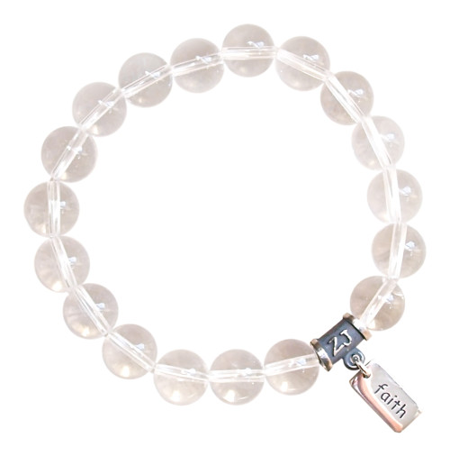 Quartz gemstones - Rose Quartz gemstone bracelet adorned with a sterling silver faith charm by zen jewelz