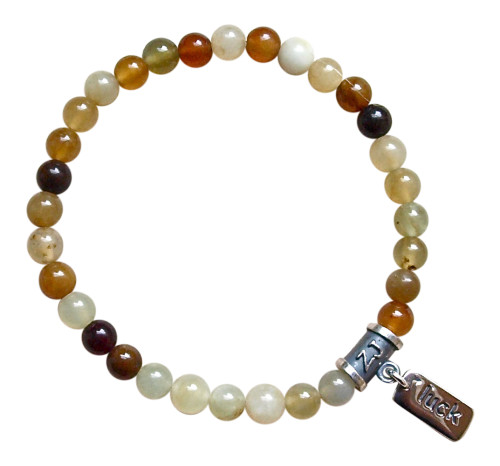 Multi Jade gemstone bracelets adorned with a sterling silver luck charm by zen jewelz