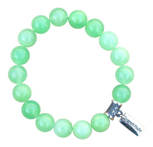 Light Green Jade bracelet adorned with a sterling silver gratitude charm by zen jewelz - jade bracelet meaning 