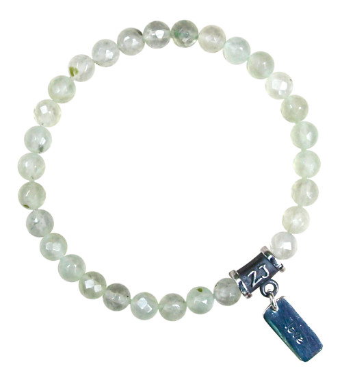 Faceted Prehnite gemstone bracelet adorned with a sterling silver love charm by zen jewelz