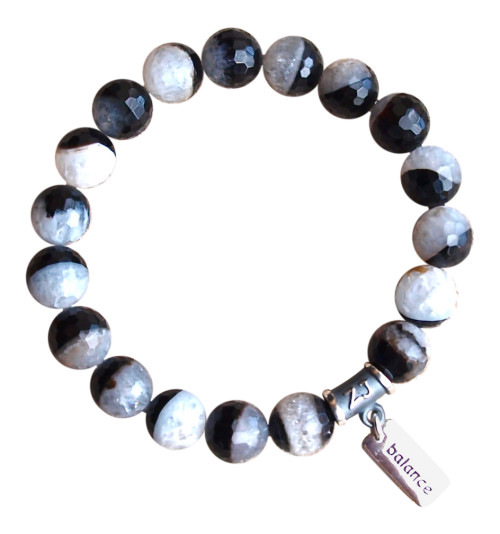 Agate Geode healing crystal gemstone bracelet adorned with a sterling silver balance charm by zen jewelz