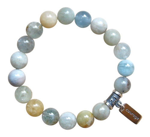 Aquamarine gemstone bracelet adorned with a sterling silver courage charm by zen jewelz - how to find inner peace