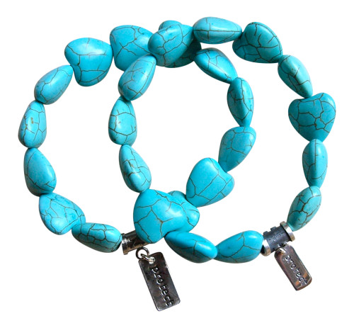 Turquoise heart gemstone bracelets adorned with pewter protect charms by zen jewelz - healing crystal