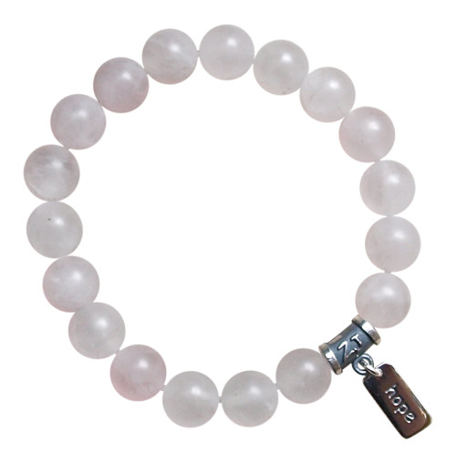 Rose Quartz matte finish bracelet adorned with a sterling silver hope charm by zen jewelz