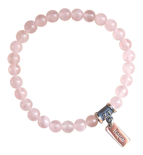 Rose Quartz bracelet adorned with a sterling silver hope charm by zen jewelz