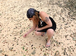 ZenJen collecting glass at glass beach Bermuda - how to find your authentic self