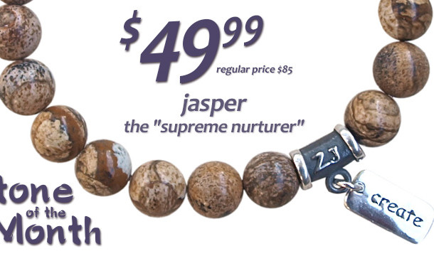 Jasper bracelets by zen jewelz are adorned with a sterling silver create charm