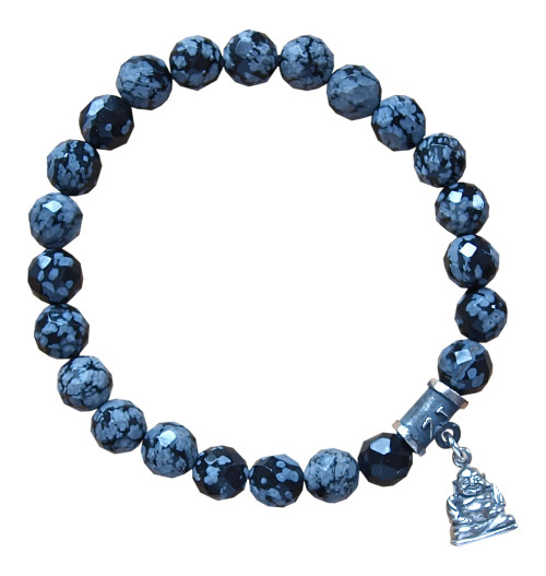 Snowflake Obsidian Healing Bracelet adorned with a sterling silver Buddha by zen jewelz