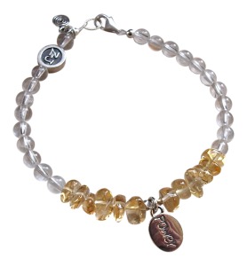  Citrine and clear Quartz Chakra Stones bracelet adorned with a sterling silver power charm - chakra stones