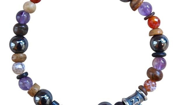 RECOVERY BRACELET made with an assortment of semi precious gemstones adorned with a sterling silver recovery charm