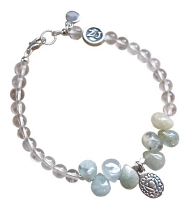 Aquamarine and clear Quartz Chakra Stones bracelet adorned with a sterling silver throat chakra charm - chakra stones