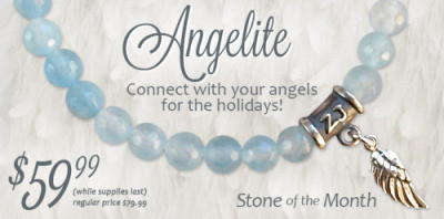 Angelite gemstone bracelet adorned with a sterling silver angel wing charm