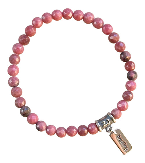Crystals for love bracelet made with Rhodonite adorned with a sterling silver healing charm