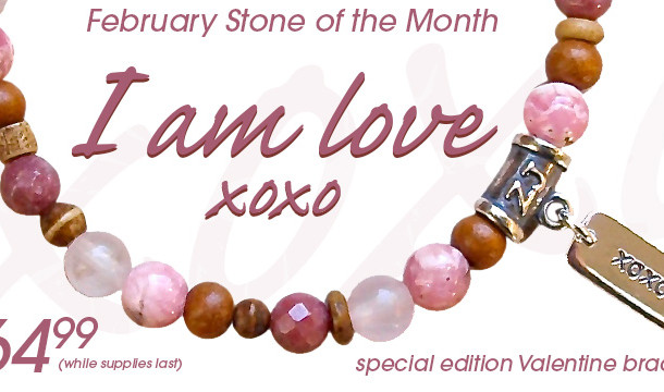 Multi gemstone bracelet designed by ZenJen for love adorned with an XOXO sterling silver charm - crystals for love