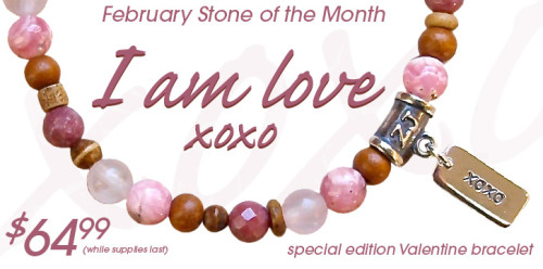 Multi gemstone bracelet designed by ZenJen for love adorned with an XOXO sterling silver charm - crystals for love