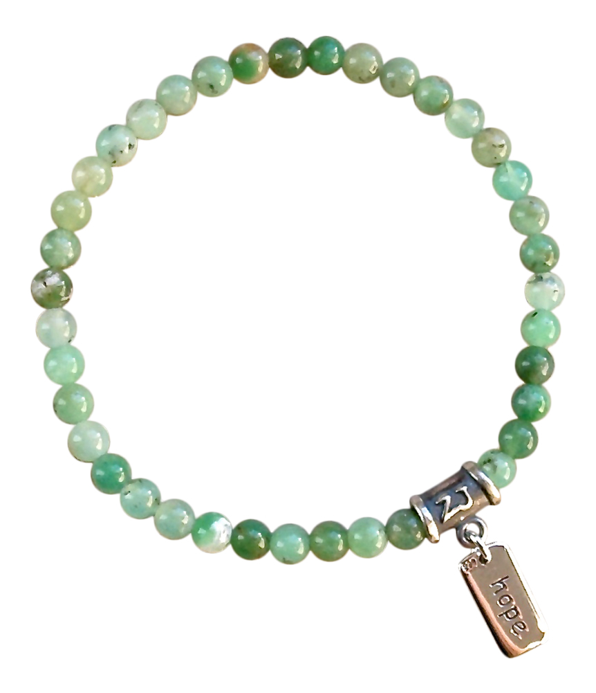 Chrysoprase bracelet adorned with sterling silver hope charm - chrysoprase meaning