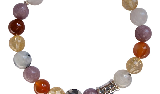 Menopause bracelet made with multiple gemstones adorned with a sterling silver balance charm