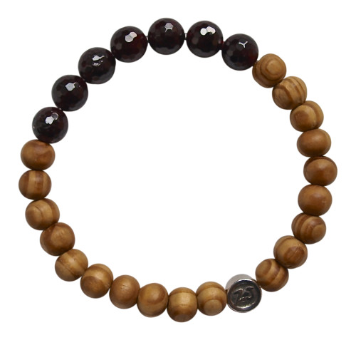 Yoga Bracelet made with garnet gemstones surrounded wood beads