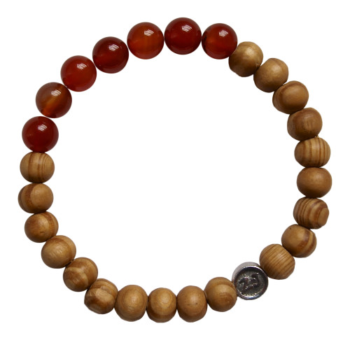 Yoga Bracelet made with Carnelian gemstones surrounded by wood beads