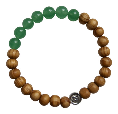 Yoga Bracelet made with Green Aventurine surrounded by wood beads