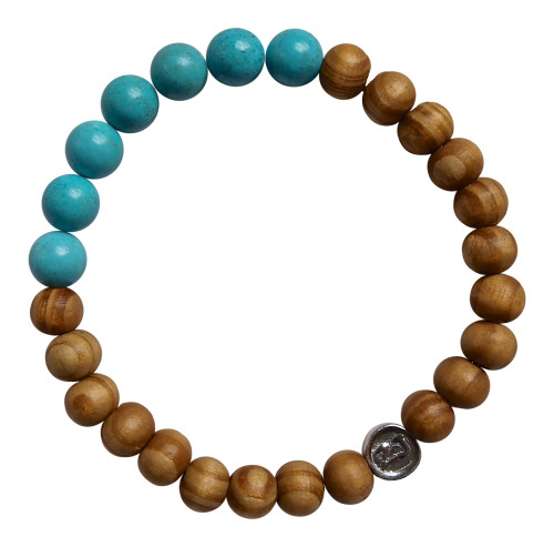 Yoga Bracelet made with Turquoise gemstones surrounded by wood beads