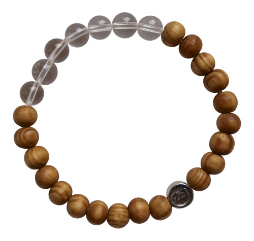 Yoga Bracelet made with Clear Quartz gemstones surrounded by wood beads