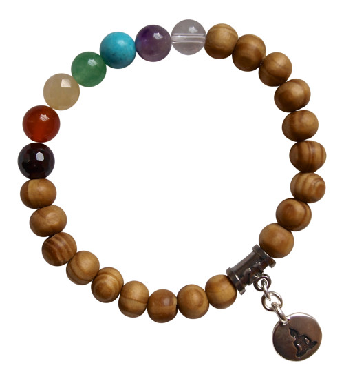 Yoga Bracelet made of gemstones for each chakra and adorned with a pewter yoga charm