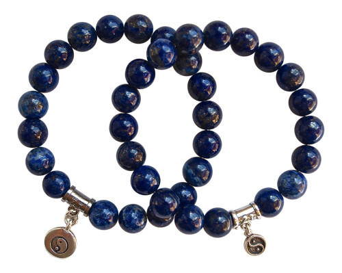 Lapis Lazuli Bracelet adorned with sterling silver yin yang charms