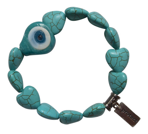 Evil eye bracelet made with a Turkish glass eye bead surrounded by heart shaped Turquoise gemstones